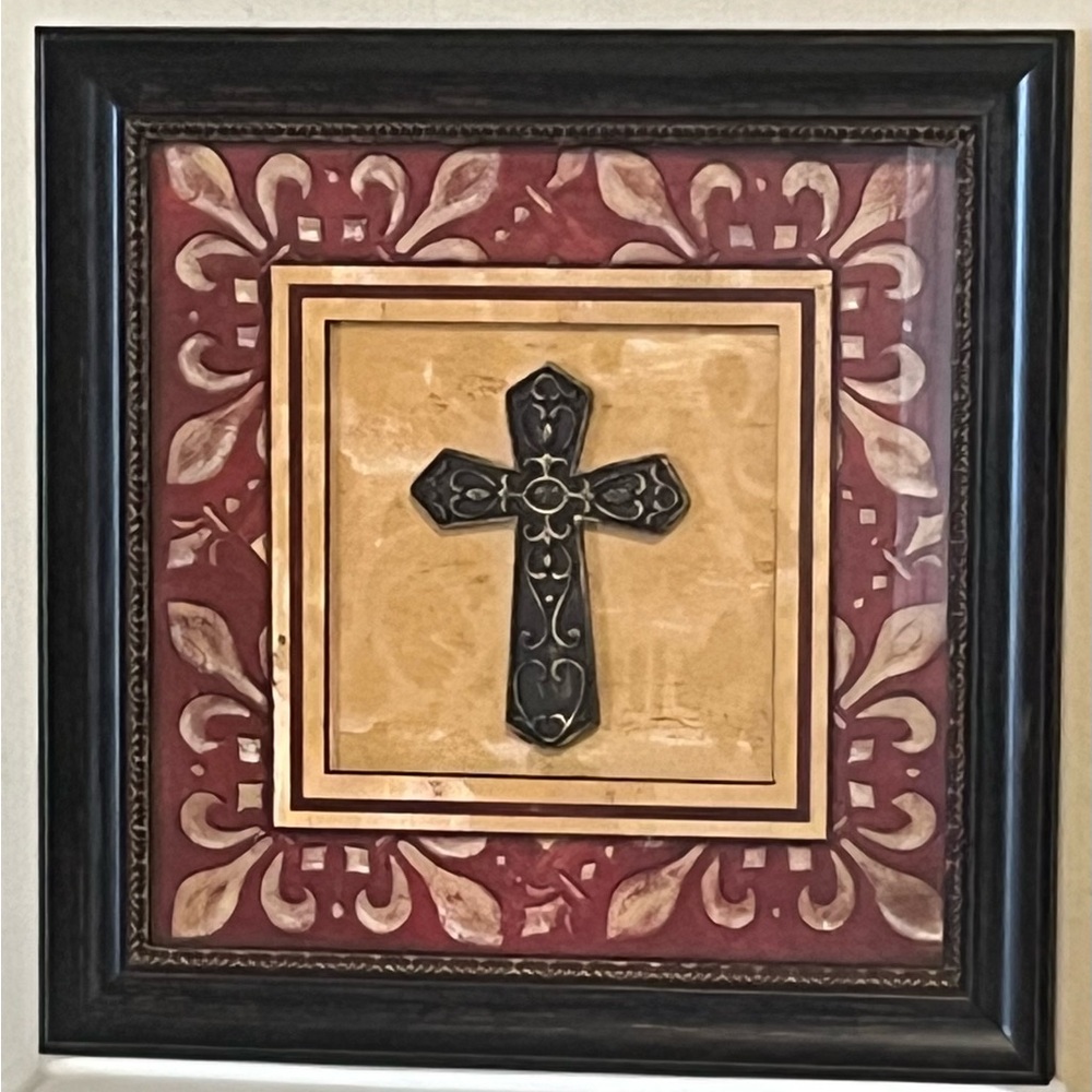 Decorative Framed Cross Wall Decor 14 1/2”x14 1/2”x 1”